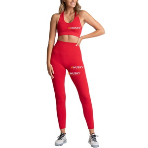 Ensemble de sport côtelé HUSKY pour femme : Soutien-gorge de sport et leggings bleus sans coutures, respirants, dos nageur, col rond, maintien élevé - Product Image 1