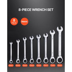 Set di 8 Chiavi Combinate a Cricchetto con Supporto Organizzatore, Chiavi a Bussola da 17mm, in Acciaio CrV, Misure Metriche da 8mm-19mm - Product Image 2