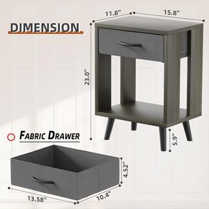 Set of 2 <b>Black</b> Fabric Storage Drawer Nightstands with Open Wood Shelf Bedroom Side <b>Tables</b> with Practical Storage <b>Bedside</b> <b>Tables</b> - Product Image 1