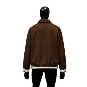 WHOLESALE BROWN VARSITY <b>JACKET</b> FOR MEN'S Solid Color Turn-down Collar Regular Fit Casual Autumn Wear WINTER FASHION SNAP BUTTON - Product Image 2