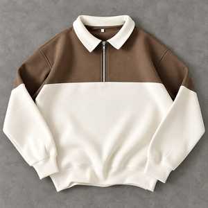 Pull unisexe marron à col zippé, en molleton écologique respirant, coupe ample, col coussin, pour l'automne, style décontracté - Product Image 1