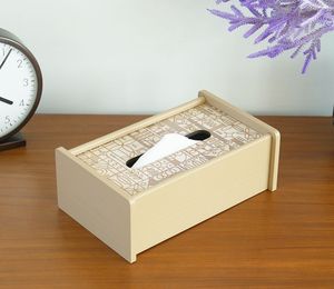 Premium Wooden Tissue <b>Box</b> Cover with Printed Lid Rectangular Tissue Holder for Home Decor - Product Image 1