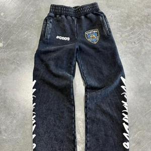 Conjunto de sudadera y pantalones acampanados de poliéster, talla grande, estilo streetwear, negro, con lavado ácido, cremallera completa, vintage, desgastado y con lavado a la piedra, para verano - Product Image 2