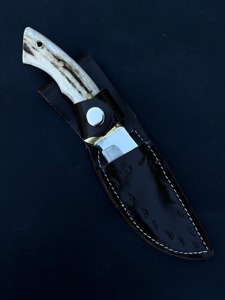 Couteau de chasse avec manche en acier inoxydable, étui en cuir, lame droite à pointe tombante, équipement de survie en plein air en acier inoxydable - Product Image 3