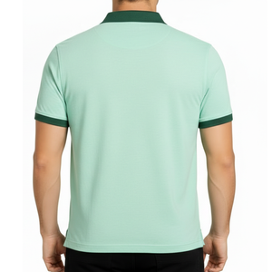 Polo de hombre verde menta de alta demanda, cuello en contraste verde bosque, corte ajustado, manga corta, para golf - Product Image 4