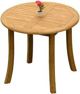 Ensemble de patio en teck massif moderne et durable de luxe pour l'extérieur, table ronde et 4 chaises avec coussins crème - Product Image 5