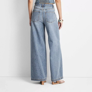 Jean baggy taille mi-haute pour femme, coupe ample, jambe large, en denim, boutonné, effet vieilli, style streetwear vintage, vente en gros personnalisée - Product Image 6