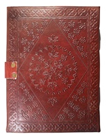 Carnet de notes en cuir véritable vintage, reliure cousue, 100 feuilles de papier écologique, design médiéval, motif Greenman en relief, fait main