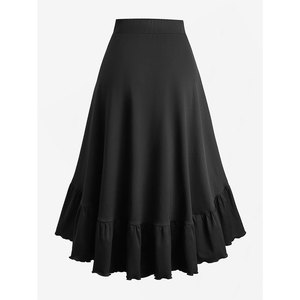 Costume de cosplay punk gothique, jupe trapèze superposée unie avec ceinture en PU amovible - Product Image 3