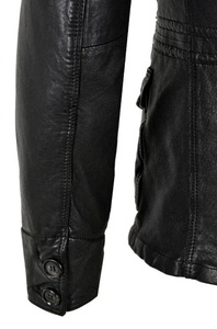 Veste moto en cuir véritable noir pour homme, col montant, fermeture éclair, coupe ajustée, longueur standard, pour l'automne - Product Image 6