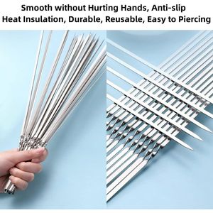 เหล็กเสียบย่างบาร์บีคิวแบบแบนยาว ขนาด 14.8 นิ้ว ทำจากสแตนเลส 304 จำนวน 20/40 ชิ้น ใช้ซ้ำได้ พร้อมกล่องเก็บโลหะแบบพกพา อุปกรณ์เสริมสำหรับบาร์บีคิว - Product Image 4