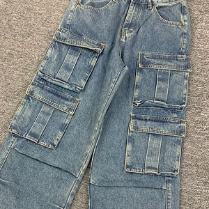 Pantalon cargo en jean décontracté unisexe pour homme, coupe ample, délavé, multi-poches, style travail, extensible, taille mi-haute, nouveau style garçon - Product Image 3