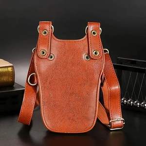 Étui de Barbier en Cuir Cognac Professionnel pour Ciseaux, Pochette à Outils de Coiffeur à Fond Arrondi avec Bandoulière OEM ODM - Product Image 3