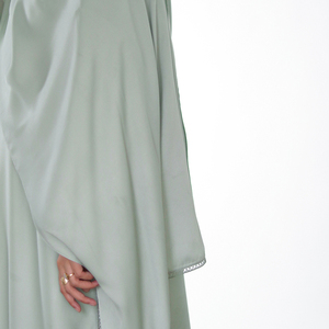 OEM Women Modest Satin Plaid Abaya Factory Luxury with Custom Colors Sizes Embroidery Options Floor-Length A-Line Silhouette - Product Image 4
