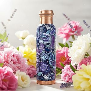 Mandala Printed Copper Water Bottle Pure Ayurvedic Copper Vessel Abstract Art Design Leakproof Sports Yoga <b>Drinkware</b> - Product Image 6