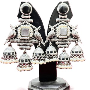 Oxidised Silver Banjara Jhumka Earrings Stylish <b>Long</b> Design for Traditional & Festive Looks Fashion Jewelry Wholesale Supplier - Product Image 3