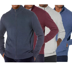 Cardigan en coton tricoté pour homme, coupe ajustée, avec fermeture éclair - Product Image 1