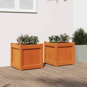 Juego de 2 Macetas Medianas de Madera de Pino Macizo Color Cera Marrón para Macetas y Jardineras - Product Image 3
