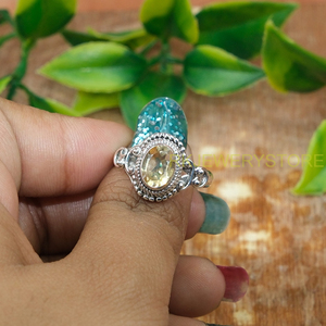 Anillo de Plata de Ley 925 Hecho a Mano con Piedra Preciosa de Citrino, Corte Ovalado, Citrino Amarillo Natural, Anillo de Plata Artesanal Estilo Boho Vintage - Product Image 2
