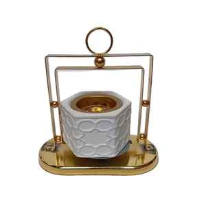 Quemador de Incienso de Cerámica de Lujo, Mabkhara Árabe, Quemador de Oud con Soporte Metálico, Decoración Islámica para el Hogar, Regalo para Ramadán y Eid - Product Image 1