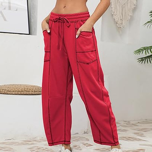 Pantalon cargo tendance TikTok pour femme, coupe large, taille haute, avec cordon de serrage, style décontracté streetwear, coupe ample - Product Image 3