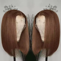 Perruque courte en cheveux humains Remy brésiliens couleur 350 orange gingembre, lisse, bob, dentelle frontale transparente, prix d'usine, pas cher