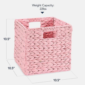 Wholesale Modern Eco-Friendly Rustic Pink Square Water Hyacinth Rattan <b>Storage</b> Basket Set Woven Bins Handles <b>Collapsible</b> <b>Storage</b> - Product Image 2