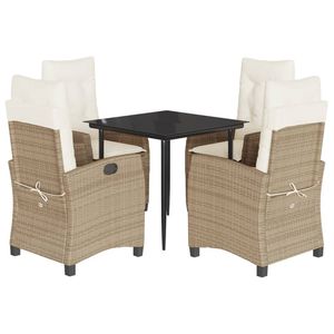 <b>Beige</b> Poly Rattan 5-Piece Patio Dining Set with <b>Cushions</b> Elegant Outdoor Furniture Collection - Product Image 2