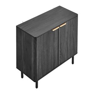 Mobiletto Bar Caffè a 2 Ripiani Scanalato Stile Mid-Century con Anta Scorrevole per Cucina e Buffet - Product Image 1