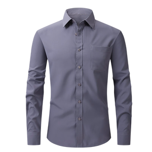 Chemise habillée grise premium pour homme, coupe ajustée, manches longues, boutonnée, formelle, pour le bureau, les mariages, les fêtes, classique, élégante, confortable - Product Image 1
