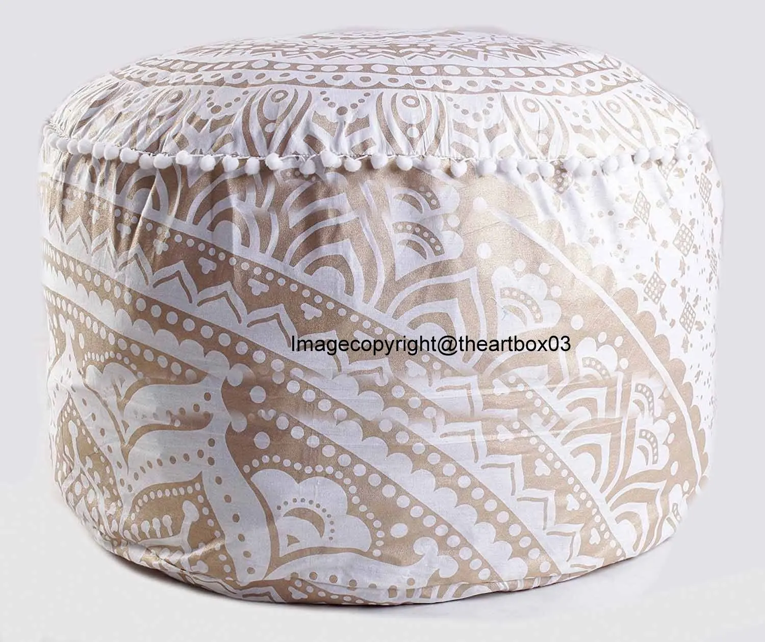 Indian Round Ottoman Mandala Pattern Gold Ombre Footstool Pouffe Home Decor Furniture Living Seating Puff Cushion Pillow Cover