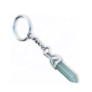 Alta calidad Natural verde Aventurina cristal Hexagonal columna piedra hecha a mano doble punto Metal llavero cristal al por mayor - Product Image 2