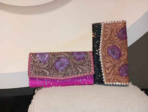 Portefeuille en cuir usiné à la main Western Sac à main en cuir véritable métallisé Porte-cartes Western de haute qualité Portefeuille de luxe - Product Image 3