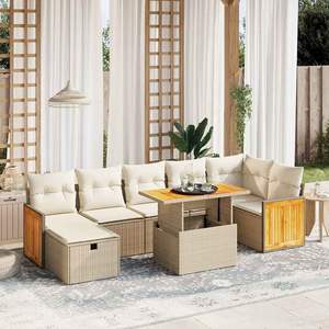 Conjunto de Sofás Modulares Grandes de Ratán Sintético Beige para Jardín, Muebles de Jardín Modulares Cómodos - Product Image 1
