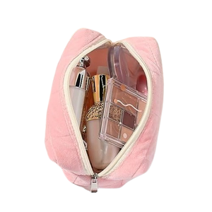 Pochette cosmétique matelassée en PU violette avec fermeture éclair, taille moyenne, trousse de maquillage portable pour les voyages et l'usage quotidien - Product Image 2