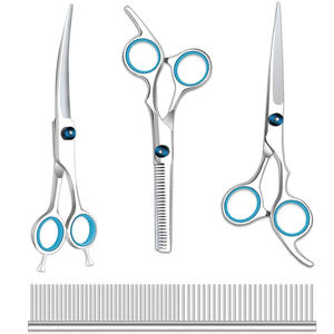 <b>Dog</b> Grooming <b>Scissors</b> Kit Stainless Steel Professional Comb Straight Curved Thinning <b>Scissors</b> Set - Product Image 1
