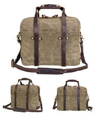 Waxed Canvas Messenger <b>Bag</b> Canvas Briefcase Laptop <b>Bag</b> Water Resistant Vintage Work Carry with Leather Trim Wholesale Supply - Product Image 4