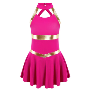 Uniforme de cheerleading rose avec accents dorés, qualité supérieure, uniforme de cheerleading personnalisé pour filles, tenue d'équipe pour compétition professionnelle - Product Image 1