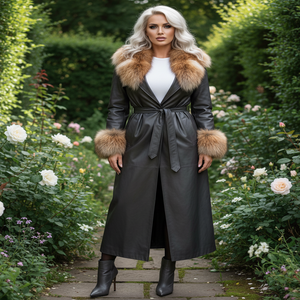 Abrigo Largo de Piel de Pez con Diseño de Cinturón, Forro de Seda y Piel de Zorro, Abrigo de Mujer Personalizado al por Mayor - Product Image 2