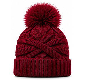 Chapeau beanie élégant en fausse fourrure avec pompon pour femmes, bonnet d'hiver en tricot épais, ajustement confortable, couleurs personnalisées et vente en gros - Product Image 2
