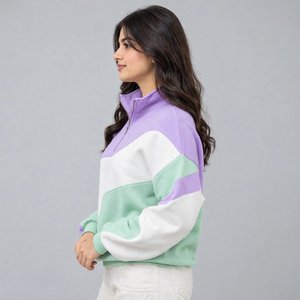 เสื้อครอปซิปครึ่งตัวผ้าฝ้ายเนื้อนุ่มแฟชั่นลำลองขายส่งสำหรับผู้หญิง ทันสมัย คอริบ - Product Image 4