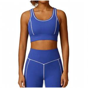Top corto tipo racerback para mujer, de cintura alta, con logo frontal, transpirable, sin espalda, ajustado, para yoga, con ribete en contraste - Product Image 4