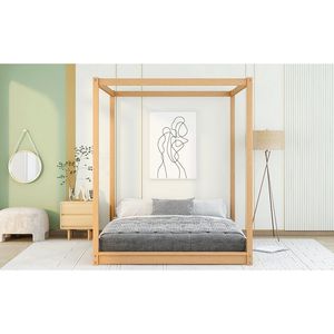 Letto a baldacchino matrimoniale in legno naturale con gambe di supporto - Product Image 5