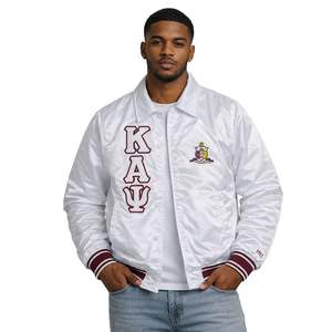 Chaqueta Universitaria Clásica de Satén con 3 Letras de Kappa Alpha Psi, Blanca, Ropa de Fraternidad Griega con Diseño Clásico, Comodidad y Estilo Premium - Product Image 1