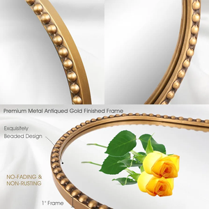 Miroir ovale contemporain avec miroirs muraux à perles métalliques, décoration intérieure et de bureau, plaqué or de haute qualité, fabriqué en Inde - Product Image 2