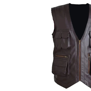 Hot Selling <b>Men's</b> Genuine <b>Leather</b> V-Neck Zipper Front Multiple Pockets <b>leather</b> <b>waistcoat</b> Regular Fit Autumn Style - Product Image 6