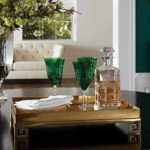 Wholesale Luxury <b>Rectangular</b> Gold <b>Mirror</b> Tray Bulk Hotel Serving Platter with Elegant Greek Key Design Feet Modern Home Decor - Product Image 3