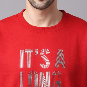 Ensemble de sweat-shirt à col rond rouge pour homme, pantalon de jogging en molleton uni, 2 pièces, vêtements d'automne, logo imprimé, style décontracté - Product Image 6