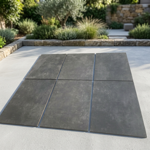 Dalles extérieures vitrifiées 2 cm d'épaisseur 60x60 cm, carreaux de terrasse en porcelaine haute résistance pour piscine, Nero Travertine - Product Image 2