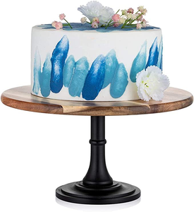 Support à gâteau en bois d'acacia avec base en métal noir rustique, présentoir à gâteau de mariage, plateau de service en bois pour desserts pour fête de mariage - Product Image 2